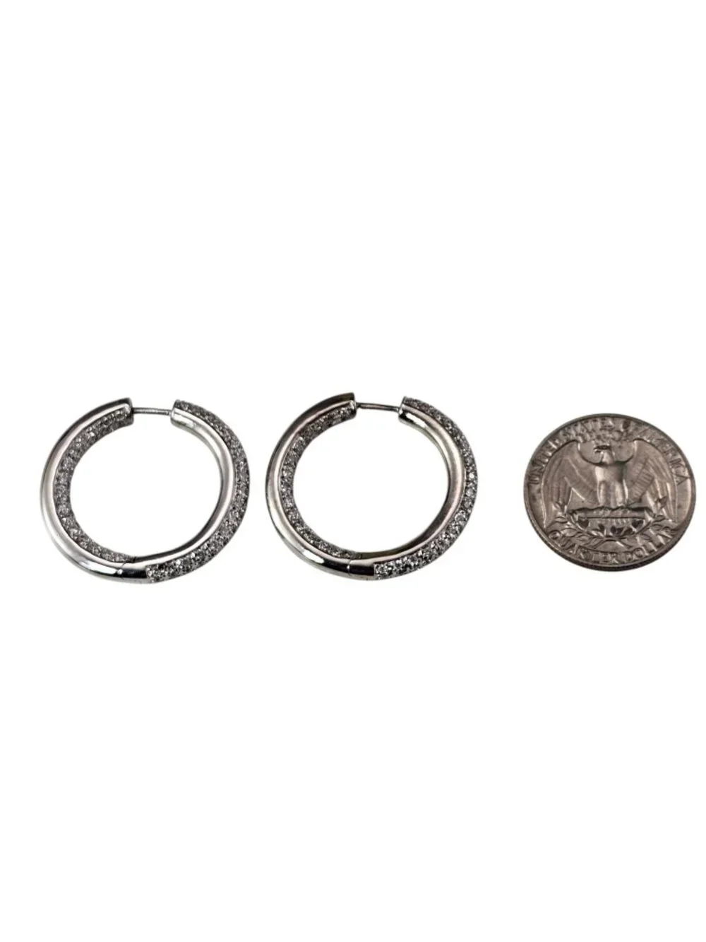 14K White Gold Inside-Out Diamond Hoop Earrings #25489